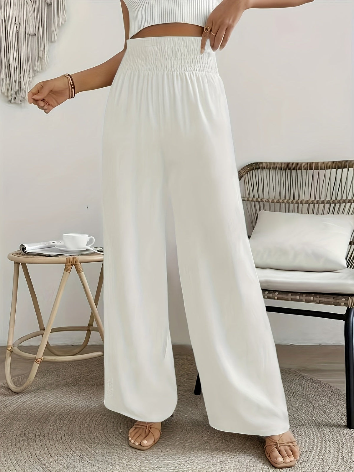 Women's High-Waist Elegant Solid Color Pants Smooth Micro Elasticity Trousers - Casual Chic Machine Washable Bottoms for Spring Summer Fall Office Daily Wear