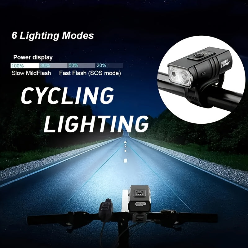 Ultra-Bright Bike Light Set USB Type-C Rechargeable – Aluminum Alloy Front Light 6 Modes & Rear Light 4 Modes, Fast Charge LED Bicycle Lights for Night Riding Camping Safety