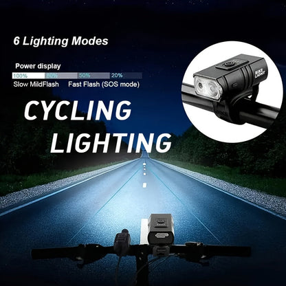 Ultra-Bright Bike Light Set USB Type-C Rechargeable – Aluminum Alloy Front Light 6 Modes & Rear Light 4 Modes, Fast Charge LED Bicycle Lights for Night Riding Camping Safety