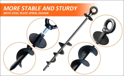 18 Inch Heavy-Duty Spiral Ground Anchors Carbon Steel – 4 or 6 Pack Screw-In Earth Auger Stakes for Tent, Trampoline, Dog Tie-Out, Garden & Outdoor Camping Secure Anchoring