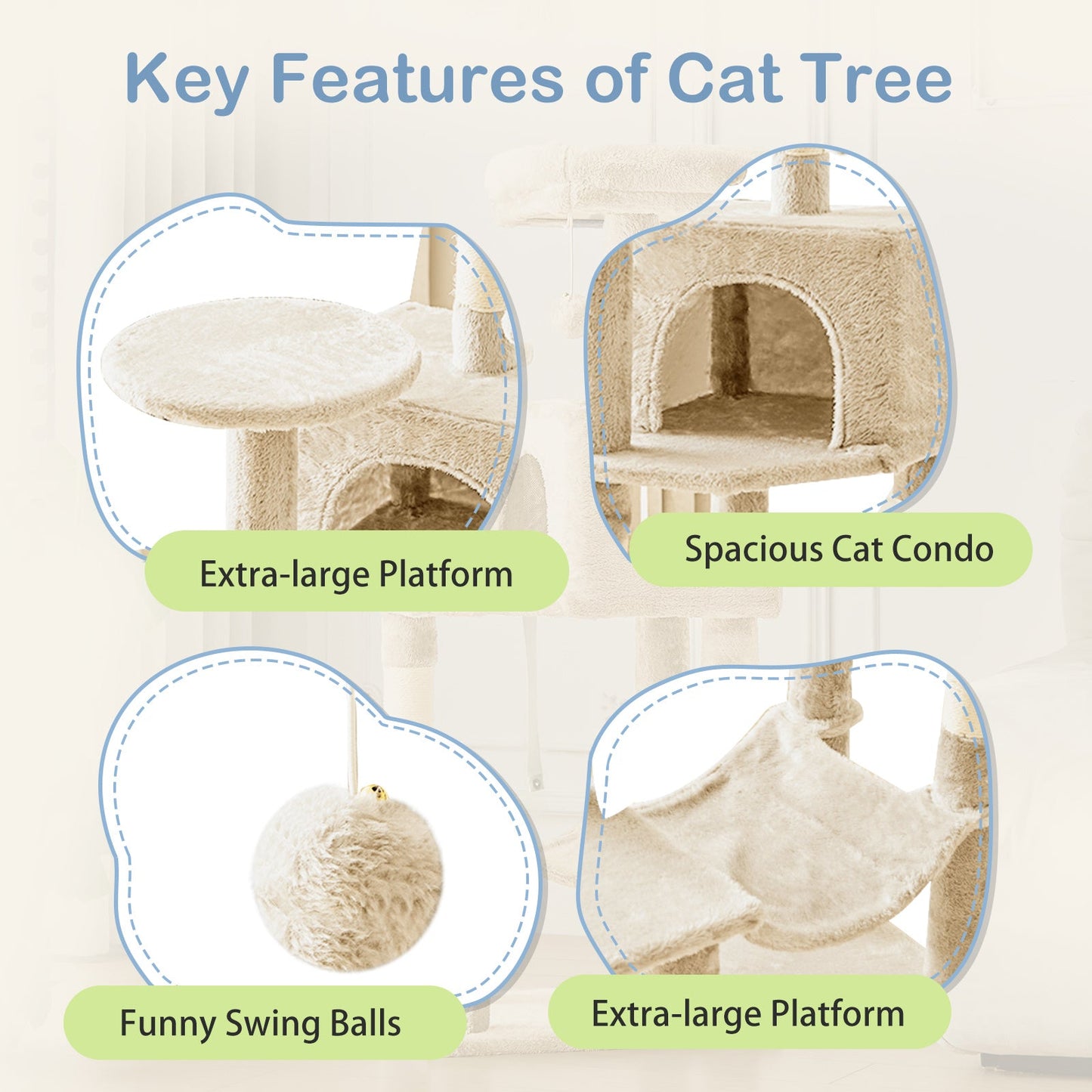 44-Inch Cat Tree Tower for Indoor Cats with Condo, Hammock & Natural Sisal Scratching Posts – Multi-Level Cat Furniture with Perches & Pet House for Multiple Cats, 5 Colors