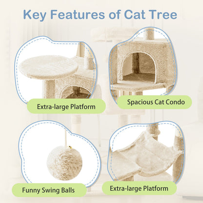 44-Inch Cat Tree Tower for Indoor Cats with Condo, Hammock & Natural Sisal Scratching Posts – Multi-Level Cat Furniture with Perches & Pet House for Multiple Cats, 5 Colors