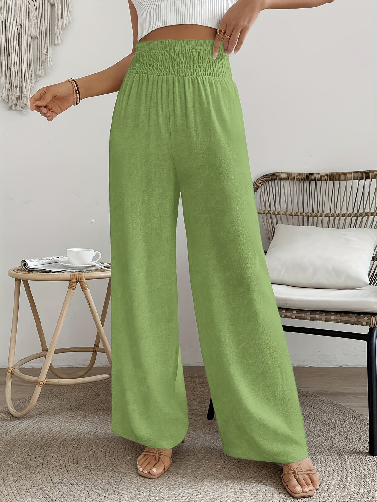 Women's High-Waist Elegant Solid Color Pants Smooth Micro Elasticity Trousers - Casual Chic Machine Washable Bottoms for Spring Summer Fall Office Daily Wear