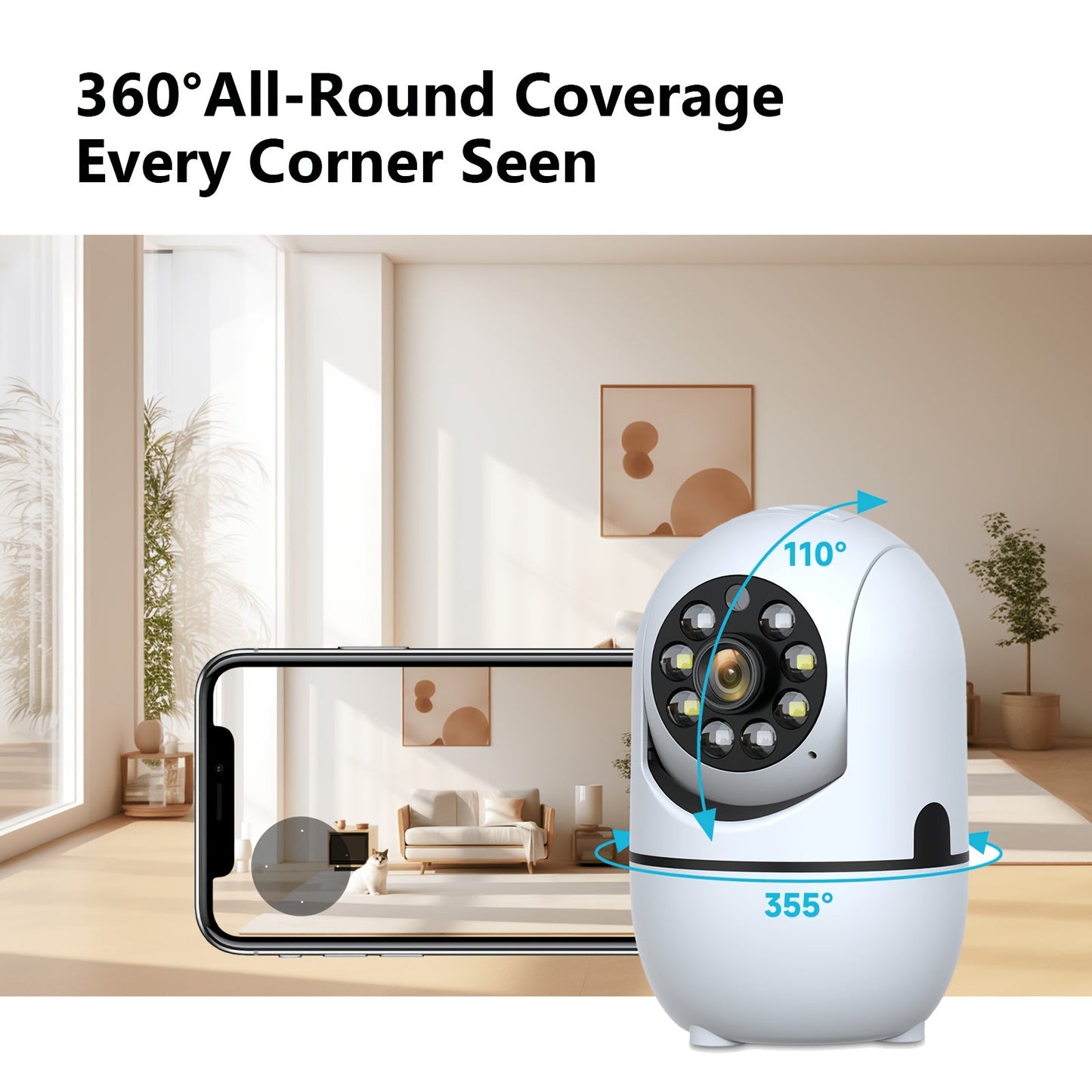 2-Pack Indoor Security Camera 355° Rotation – 2.4G/5G WiFi, Motion Detection, Full-Color Night Vision, Two-Way Audio, Cloud & 256GB TF Card Storage, Alexa Compatible, Baby & Pet Monitor for Home