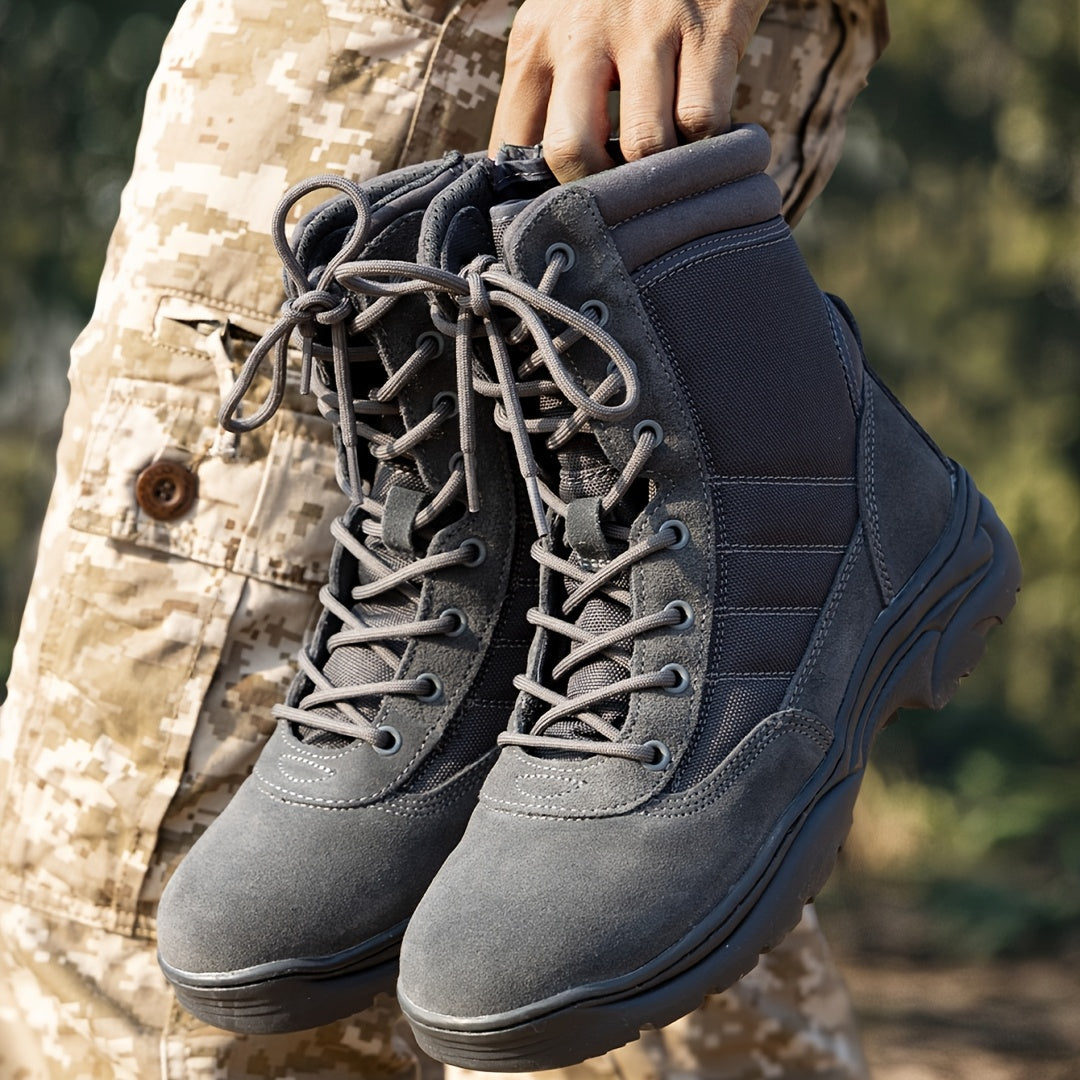 Men's Leather Tactical Combat Boots Side Zipper 9-Inch Non-Slip Lightweight - Hiking Motorcycle Outdoor Boots US 6.5-15
