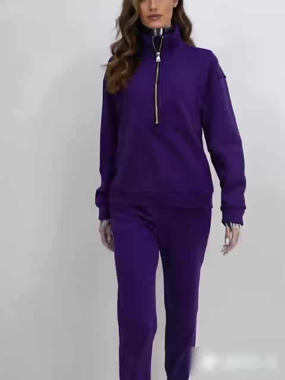Women's Fleece Two-Piece Set – Sporty Street Casual Sweatshirt & Pants Outfit, Soft Cozy Matching Loungewear Set, 10 Colors, Sizes S-XXL, Everyday Athleisure Fashion