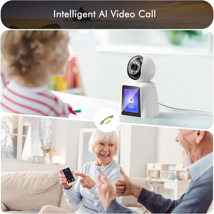 WiFi PTZ Indoor Camera with 3 Inch Built-In Screen 3MP HD Video Calling Two-Way Audio Color Night Vision AI Detection Pet Baby Elderly Monitor Home Security Camera App Control
