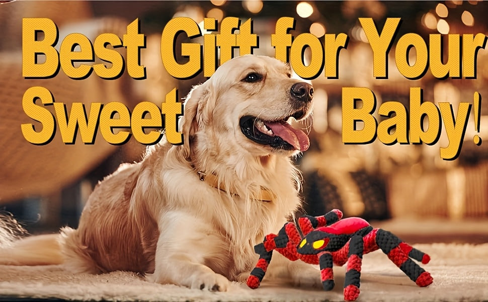 Squeaky Spider Dog Toy for Large Dogs – Interactive Crinkle Tug of War Plush Puppy Toy with Squeaker Head & Crinkle Legs, Keeps Dogs Busy for Hours, No Battery Needed, Blue & Red Spider