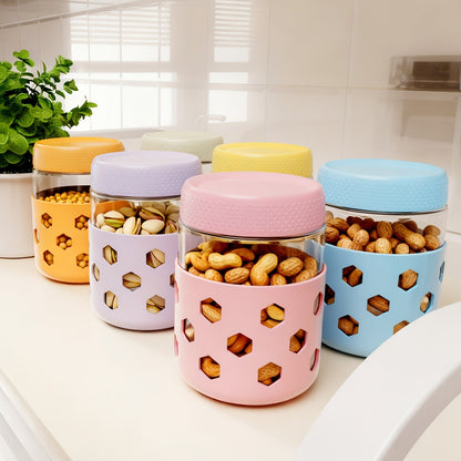 6-Pack 16oz Glass Airtight Jars with Silicone Sleeves – Moisture-Proof Food Storage Containers for Tea, Grains, Nuts, Snacks, Spices & Yogurt | BPA-Free