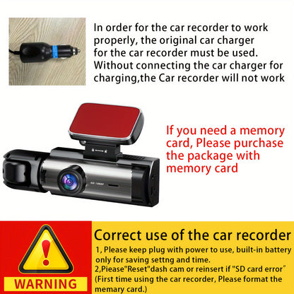 Dash Cam Front & Interior 1080P Front 720P Cabin IR Night Vision Loop Recording Wide Angle Car DVR Camera with 3.16" IPS Screen – Optional 32GB SD Card for Cars Rideshare Uber Lyft