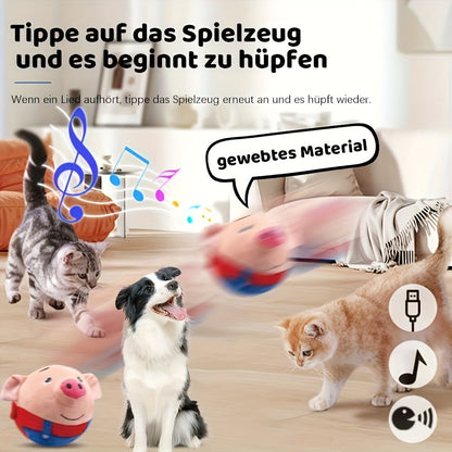 USB Rechargeable Bouncing Dog Toy – Motion Sensor Electronic Ball with Pig Sound & Voice Recording, Washable Interactive Fetch Toy for Small Dogs & Puppies