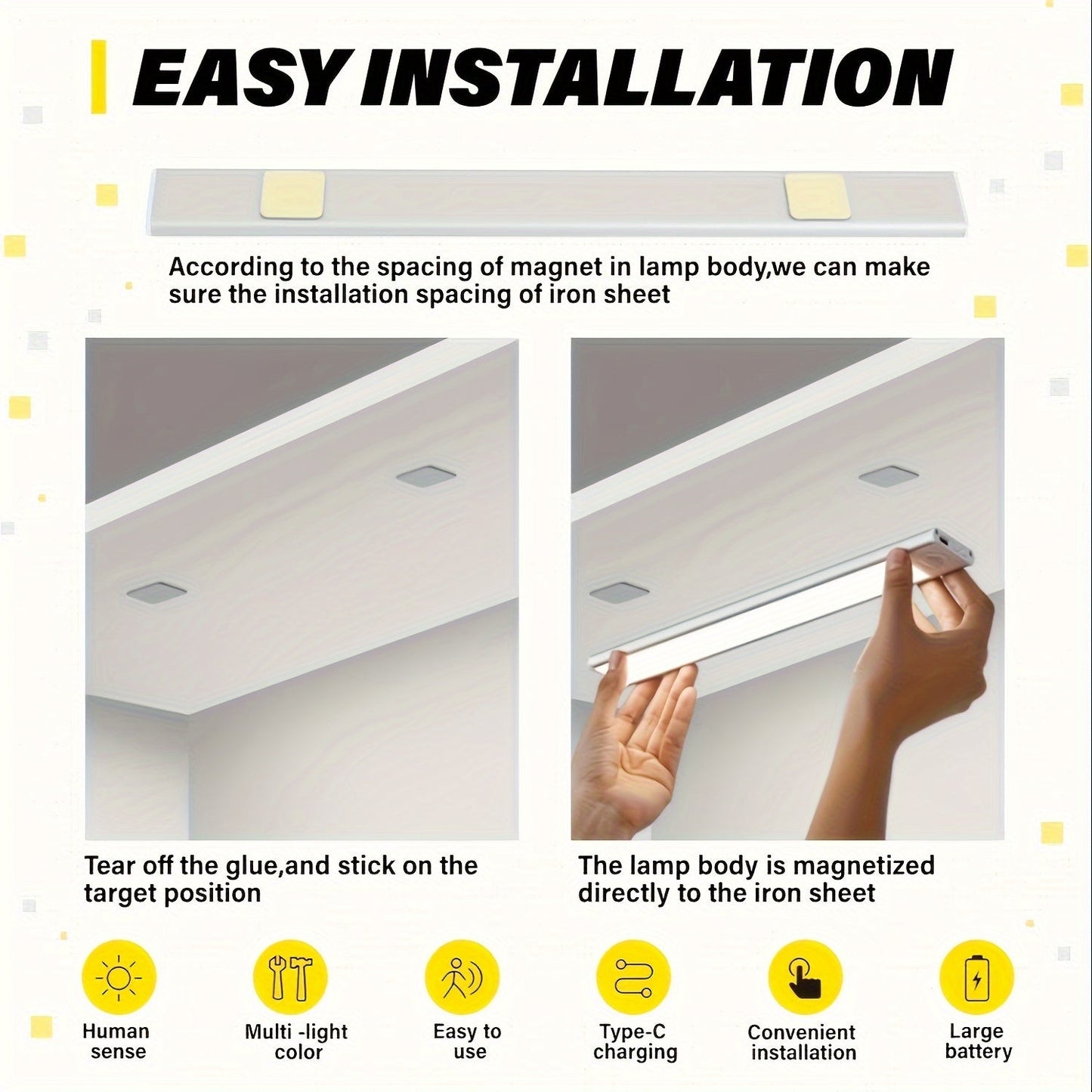 LED Motion Sensor Under Cabinet Light – Wireless USB-C Rechargeable Closet Light, 3 Color Temps & Dimmable, Magnetic Mount, Motion Activated Night Light for Kitchen Cabinet Closet Drawer (1/2/4 Pack)