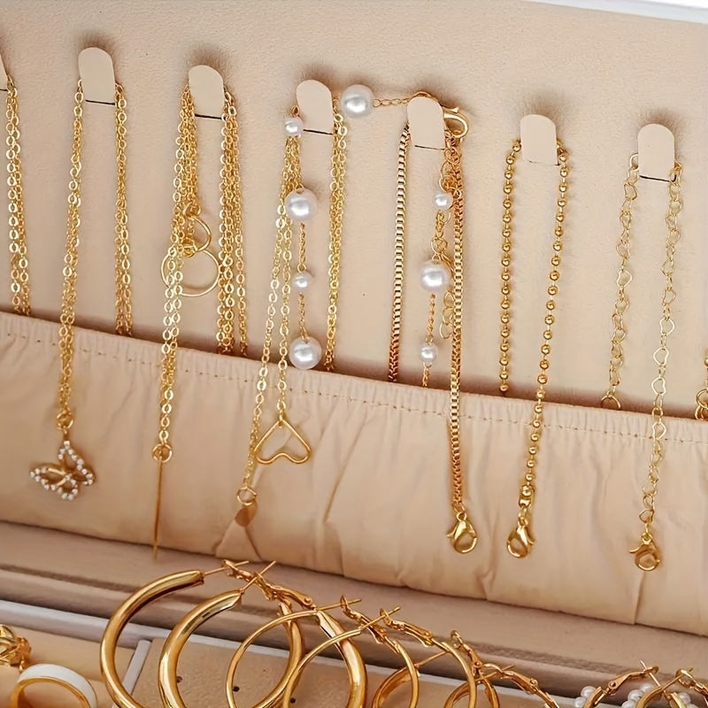 86pcs Faux Pearl Jewelry Set for Women – Necklace Bracelet Rings Earrings with Love Butterfly Star Moon Charms, Boho Fashion Accessories for Party Holiday Dating Daily Wear Gift