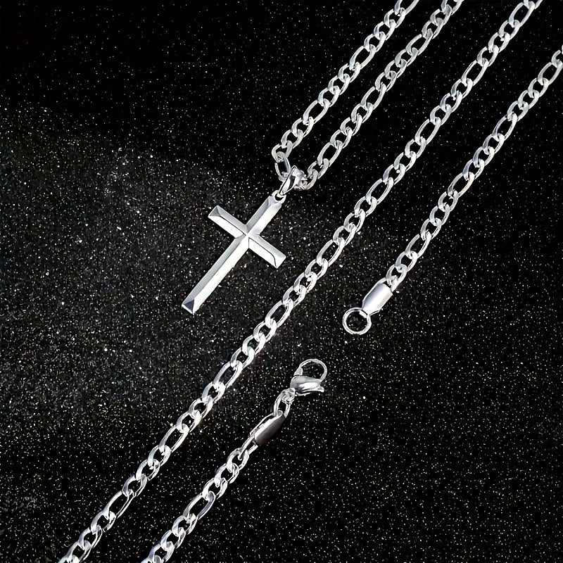 925 Sterling Silver Cross Pendant Chain Necklace – Unplated Natural Silver Avant Garde Unisex Faith Jewelry, Unique Modern Cross Necklace Gift for Anniversary Christmas Birthday Men and Women