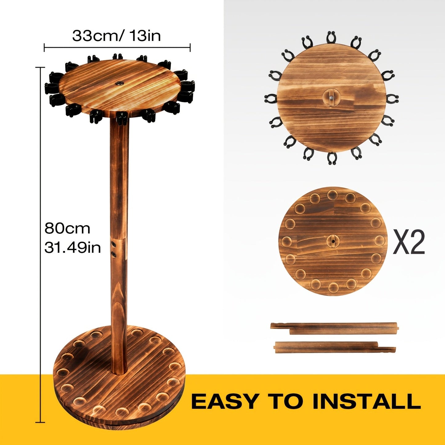 Circular Wooden Fishing Rod Rack Holds 16 Rods Space-Saving Fishing Pole Organizer for Garage Shed Man Cave – 360° Rotating & Fixed Options, Sturdy Wood Construction, Fisherman Gift
