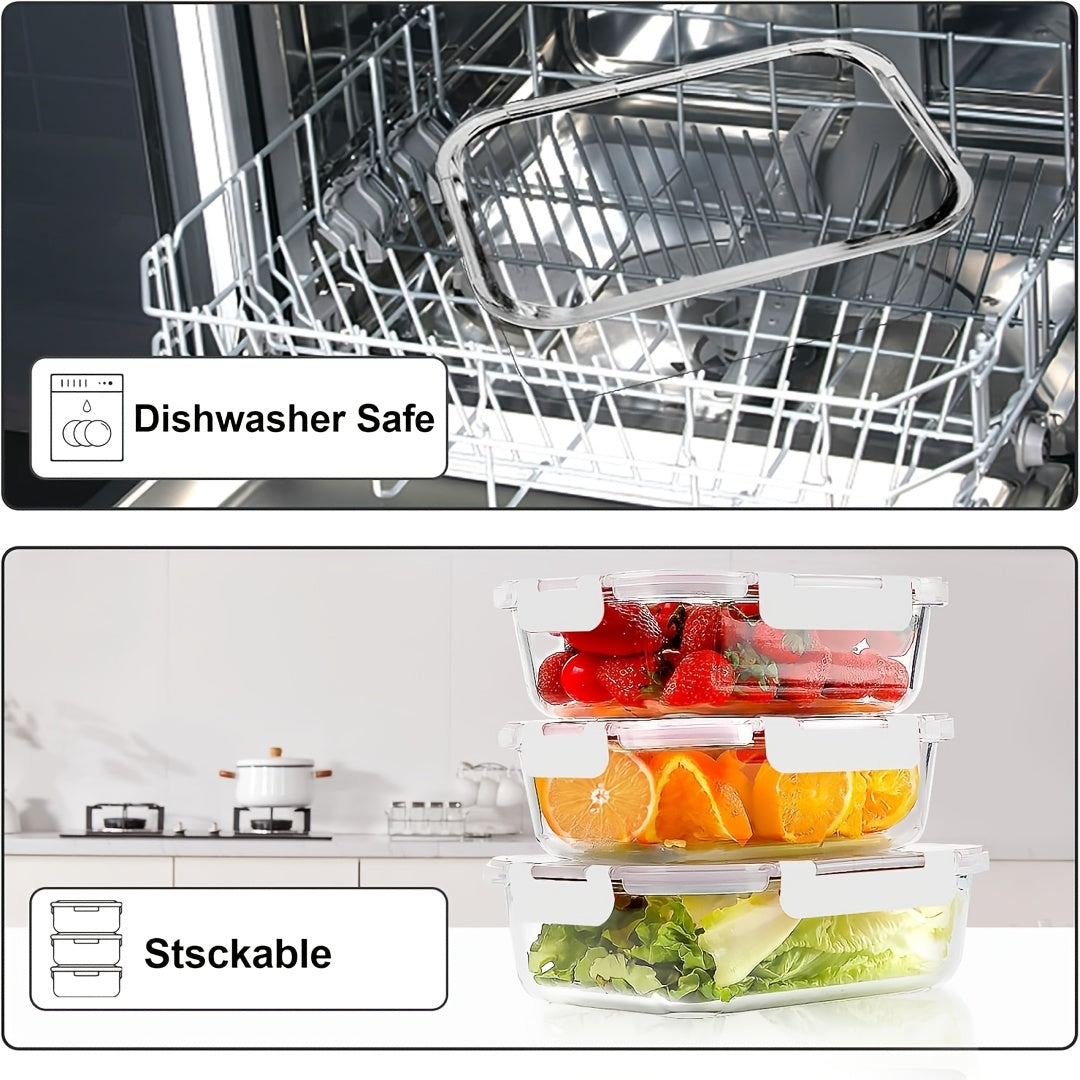 20-Piece Borosilicate Glass Food Storage Containers with Airtight Clip-Lock Lids – Microwave, Oven & Dishwasher Safe Meal Prep Containers for Salads, Fruits, Vegetables & Sandwiches – Includes Cleaning Brushes