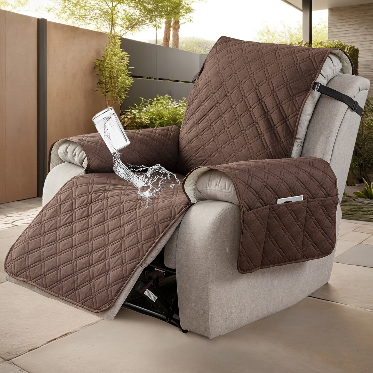 Waterproof Recliner Cover Slipcover with Side Pockets Anti-Slip Straps 4-Layer Quilted Fabric Pet Kid Proof Machine Washable Recliner Chair Protector – 11 Colors