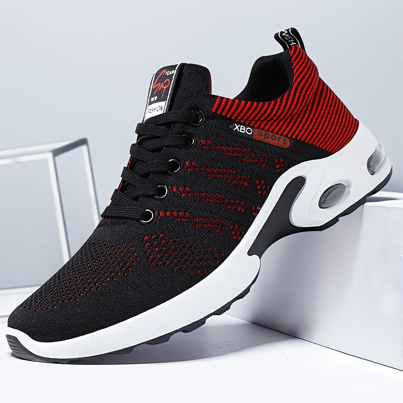 Men's Air Cushion Athletic Sneakers – Breathable Lace-Up Casual Sports Shoes with Slip-Resistant Sole, Black & White or Black Blue, Sizes US 6.5–11.5, Sporty Urban Style