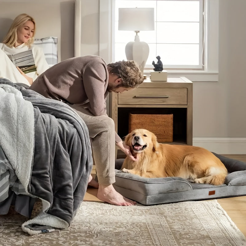 Extra Large Dog Sofa Bed 100% Supportive Foam 4-Sided Bolster Removable Washable Cover Non-Skid Bottom Joint Support Soft Warm Pet Couch Bed Grey M L XL XXL All Breeds