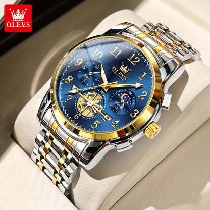 OLEVS Men's Luxury Dress Watch Big Face Luminous Calendar Stainless Steel – Classic Business Wrist Watch for Men, 8 Color Options, Easy-to-Read Dial, Perfect Gift for Him