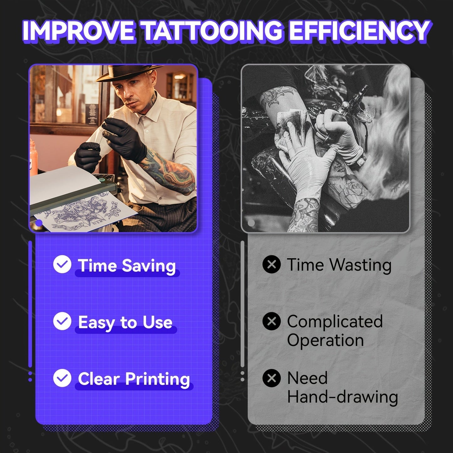 Peripage P90 Tattoo Stencil Printer – Portable Thermal Printer for Tattoo Transfer Paper, Compatible with iOS Android & PC, Mini Wireless Printer Includes 5pcs A4 Transfer Paper, Gift for Tattoo Artists
