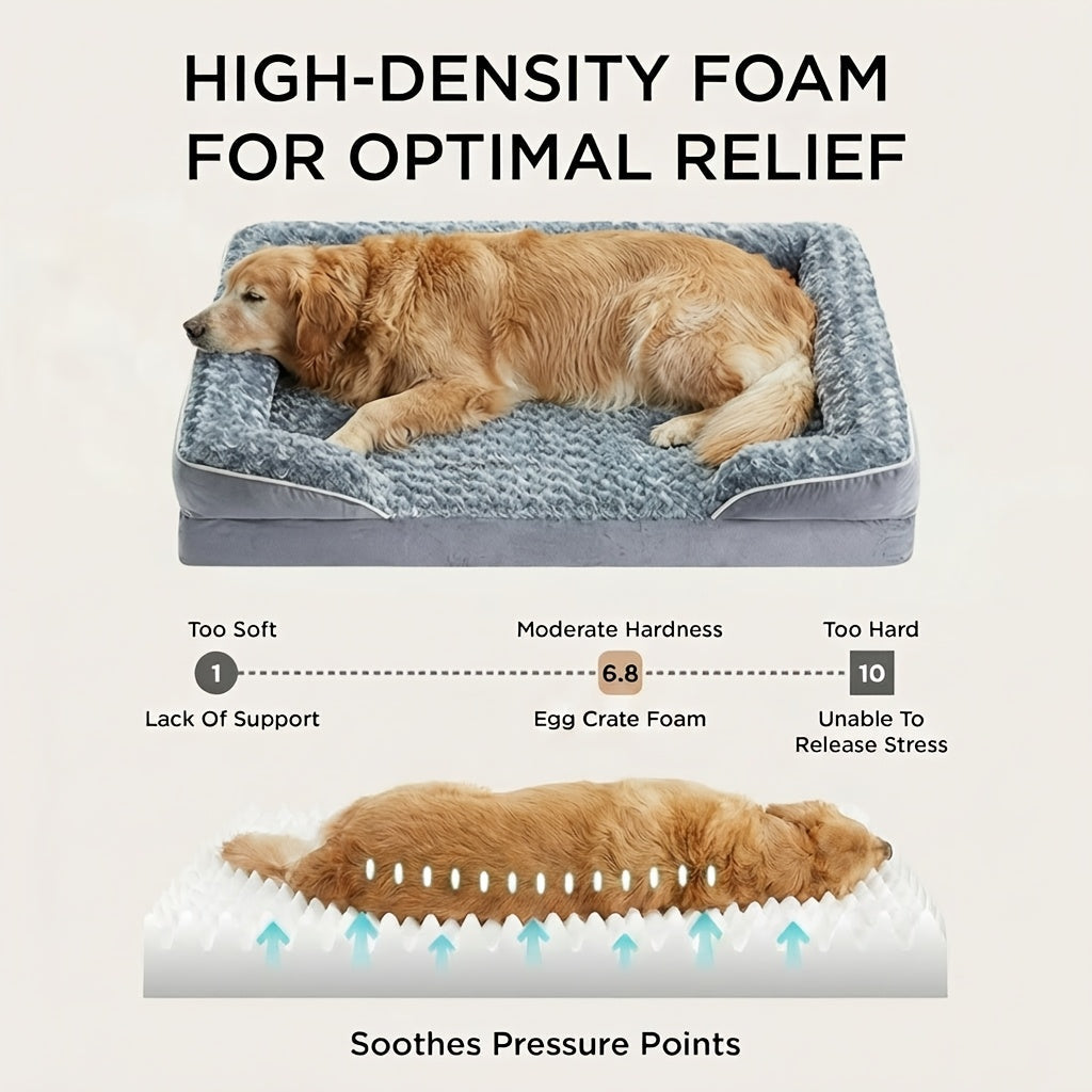 Orthopedic Dog Bed Extra Large Washable – C-Shape Memory Foam Sofa with Removable Cover, Nonskid Bottom & Bolster Support for Large & Giant Dogs, Grey