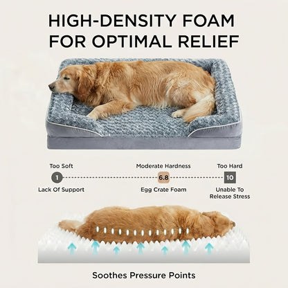 Orthopedic Dog Bed Extra Large Washable – C-Shape Memory Foam Sofa with Removable Cover, Nonskid Bottom & Bolster Support for Large & Giant Dogs, Grey