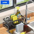 Kitchen Sink Caddy with Drainage & Removable Brush Holder – Countertop Sink Organizer for Dishwashing Brush, Sponge, Soap & Scrubber, Gray Plastic, for Kitchen, Bathroom & Laundry Room