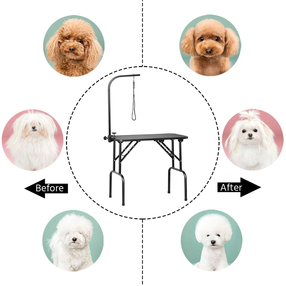Foldable Pet Grooming Table for Dogs & Cats, Height-Adjustable Arm with Non-Slip Waterproof Surface & Folding Legs, Portable Home & Professional Pet Beauty Station