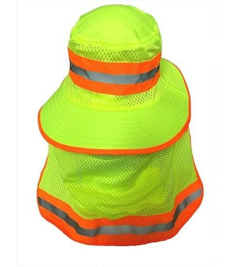 Men's High Visibility Reflective Sun Hat with Neck Flap – Wide Brim Boonie Bucket Cap, UPF UV Protection, Quick-Dry Breathable Mesh, Outdoor Fishing Hiking Camping Hat