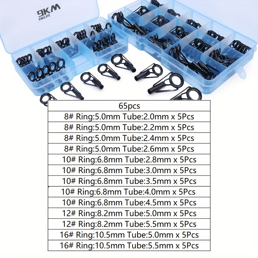 Fishing Rod Tip Repair Kit Stainless Steel Ceramic Guides 24 Sizes 20-65pcs Spinning Casting Lure Rod Building Eyelet Replacement Kit with Hot Glue