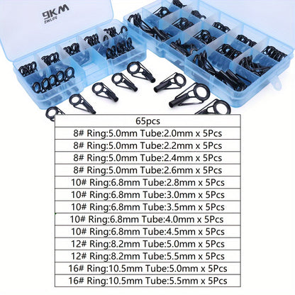 Fishing Rod Tip Repair Kit Stainless Steel Ceramic Guides 24 Sizes 20-65pcs Spinning Casting Lure Rod Building Eyelet Replacement Kit with Hot Glue