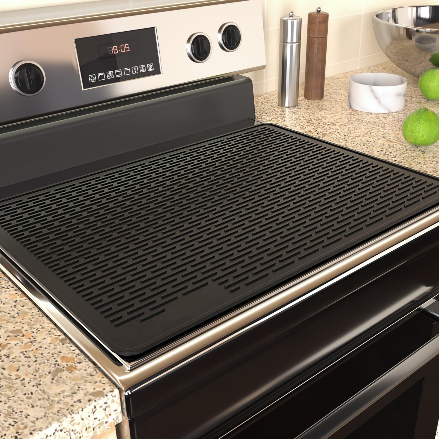 Silicone Electric Stove Top Cover Mat 28"x20" – Heat-Resistant Up to 450°F, Non-Slip Washable Ceramic Glass Cooktop Protector, Extra Large Flat RV Range Cover & Multipurpose Kitchen Mat, Black