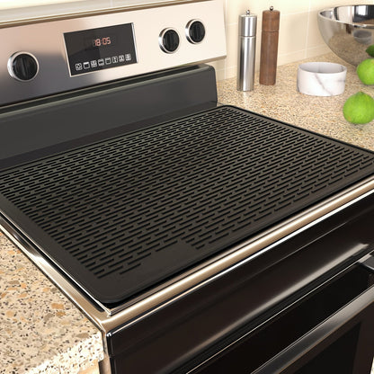 Silicone Electric Stove Top Cover Mat 28"x20" – Heat-Resistant Up to 450°F, Non-Slip Washable Ceramic Glass Cooktop Protector, Extra Large Flat RV Range Cover & Multipurpose Kitchen Mat, Black
