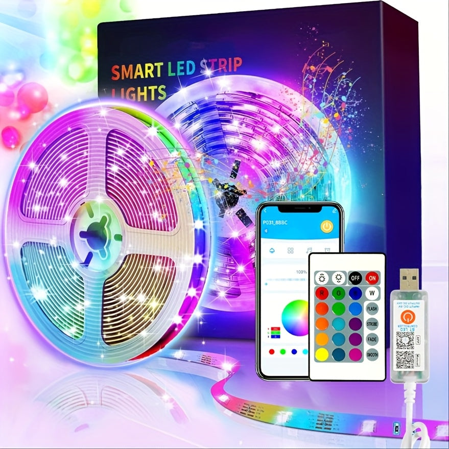 RGB LED Strip Lights Music Sync, 25FT 50FT 60FT 65FT 100FT Color Changing LED Lights with Remote & Smart APP Control, USB Powered, Bedroom Gaming Room Party Halloween Christmas Home Decoration