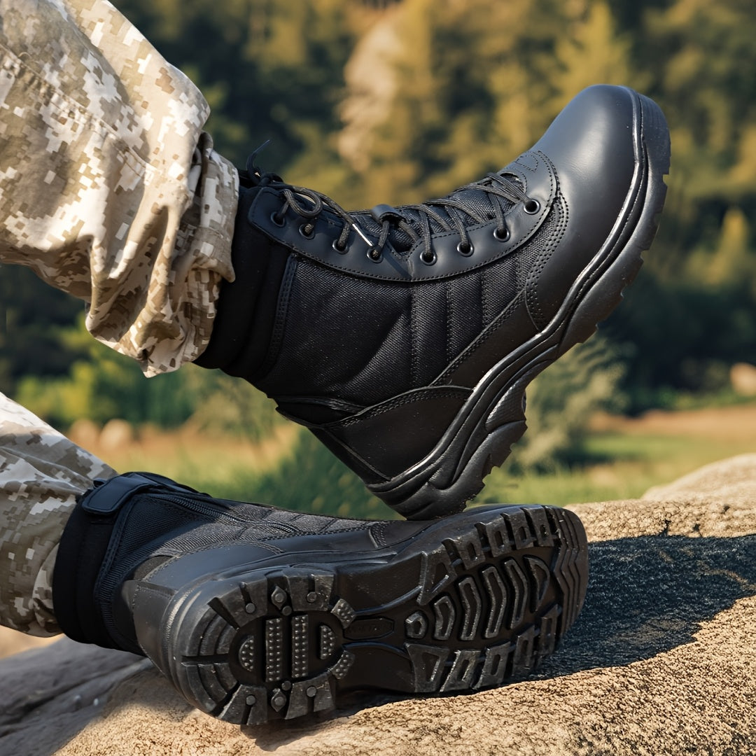 Men's Leather Tactical Combat Boots Side Zipper 9-Inch Non-Slip Lightweight - Hiking Motorcycle Outdoor Boots US 6.5-15