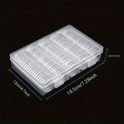 100 Pack Clear Coin Capsules Transparent Collection Storage Boxes with Secure Snap Lid – Multi-Compartment Organizer for Coins, Souvenirs, Small Collectibles & Hobby Items