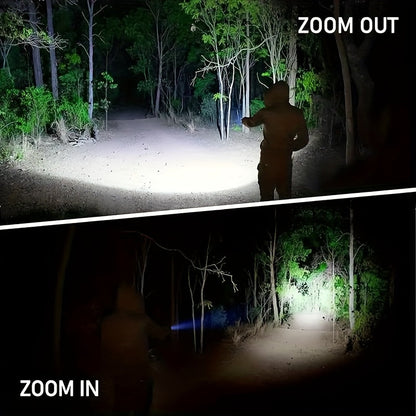 2 Pack Rechargeable LED Tactical Flashlight with Telescopic Zoom, COB Side Light & 5 Modes, High Power Handheld Flashlight USB-C for Camping Hiking Biking Emergency – Best Gift for Him