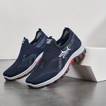 Men's Breathable Mesh Slip-On Sneakers – Lightweight Low-Top Casual Athletic Shoes with Rubber Sole, Round Toe, Monochrome Fabric Upper, Easy Wear Loafer-Style Footwear for Walking, Gym & Everyday Comfort, Spring & Summer