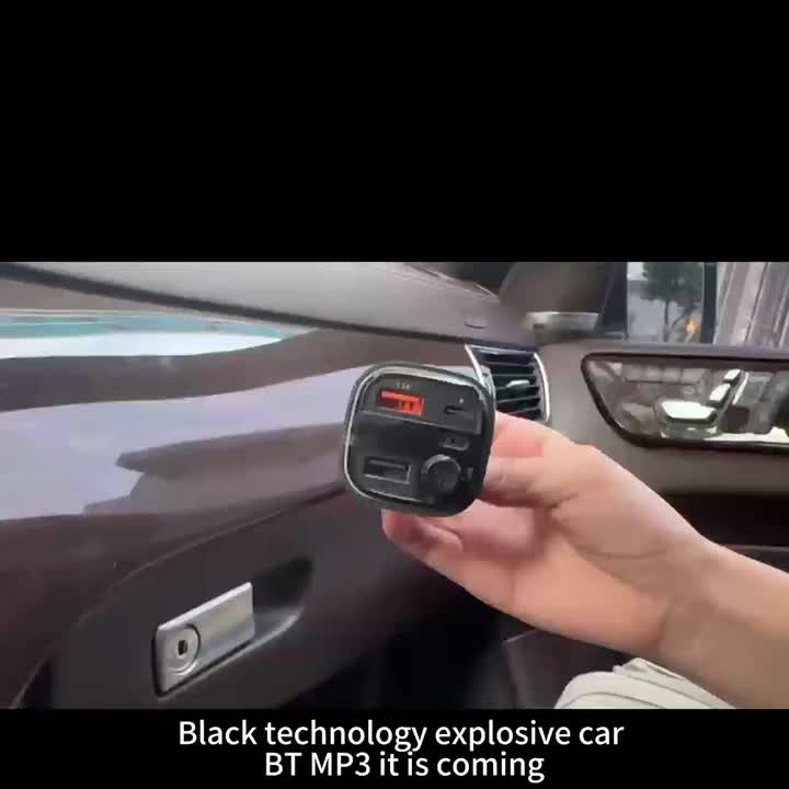 Bluetooth FM Transmitter for Car – BT 5.0, 48W QC3.0 & PD Fast Charge, Dual Microphone, 360° Bass, 2 USB + 1 USB-C Ports, Supports U Disk & AUX, Car Stereo Adapter – Black