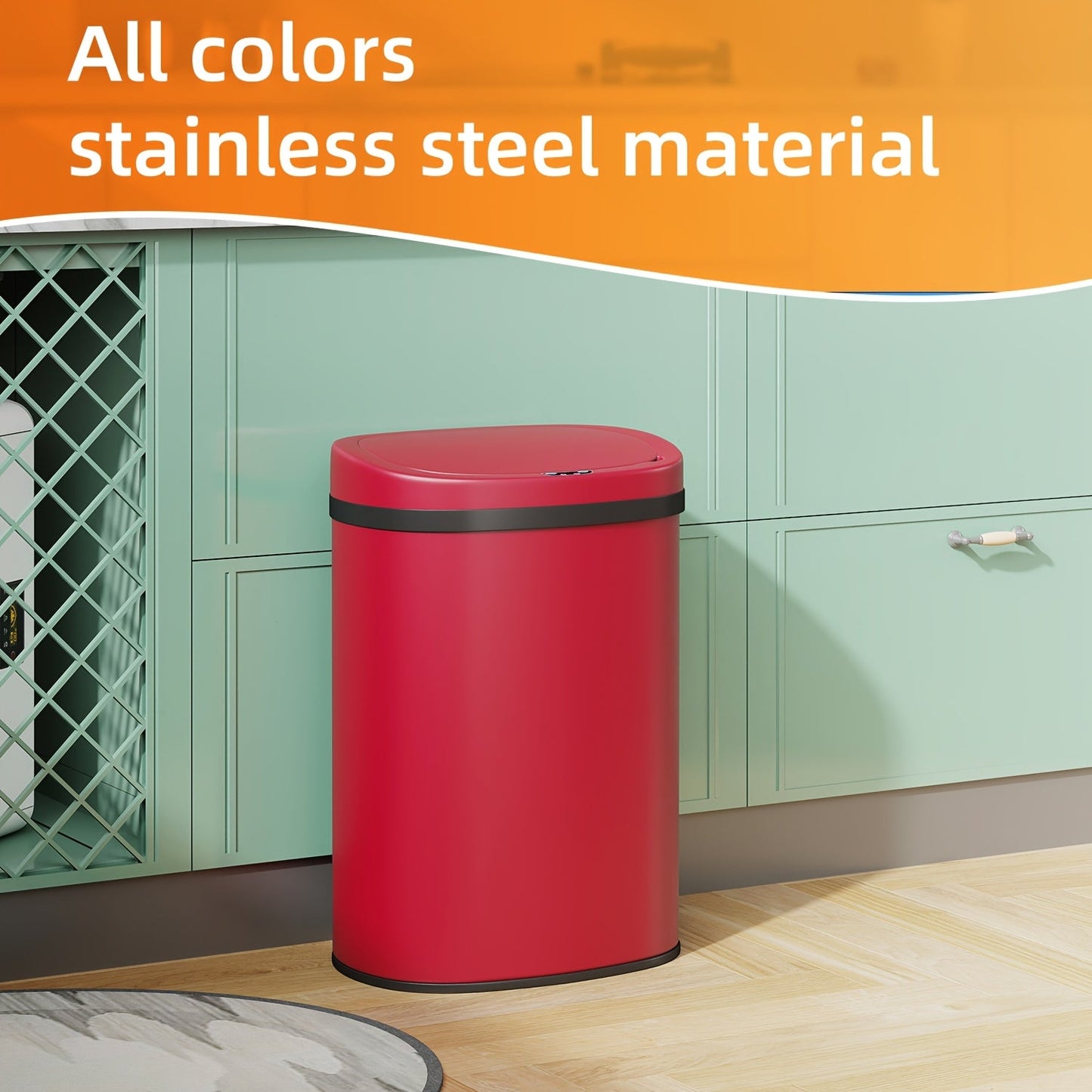 13 Gallon Touchless Trash Can 50L Automatic Motion Sensor Garbage Can Stainless Steel & Plastic for Kitchen Office Bedroom Living Room – 11 Colors
