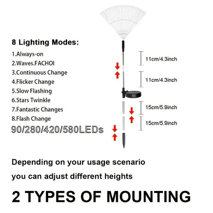 Solar Firework Garden Lights Outdoor 8 Modes LED Smart Sensor Switch Waterproof Landscape Lighting for Garden Patio Walkway Pathway Yard Lawn Party Wedding Decoration 60 200 360 LED