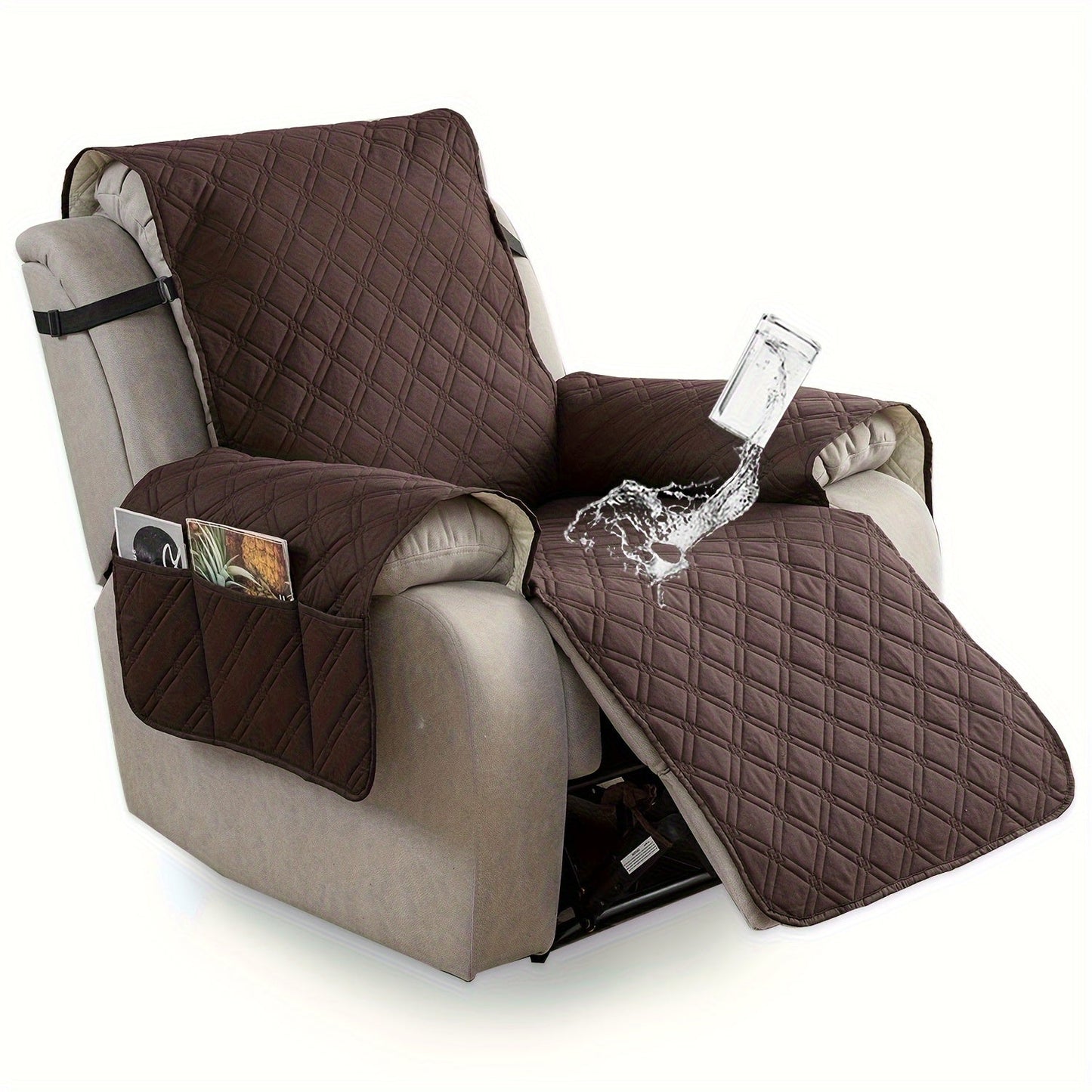 Waterproof Recliner Cover Slipcover with Side Pockets Anti-Slip Straps 4-Layer Quilted Fabric Pet Kid Proof Machine Washable Recliner Chair Protector – 11 Colors