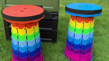 Collapsible Folding Stool 2-Pack 400lbs Capacity Portable Telescoping Retractable Seat for Camping Fishing Hiking Kitchen Outdoors – Lightweight Rainbow Stool – Black