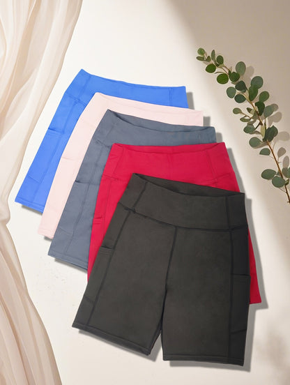 Women's High-Waist Yoga Shorts 5-Pack with Pockets Sweat-Wicking Elastic Waistband Tummy Control Workout Running Cycling Shorts for Women Sizes M-XXL Mixed Colors