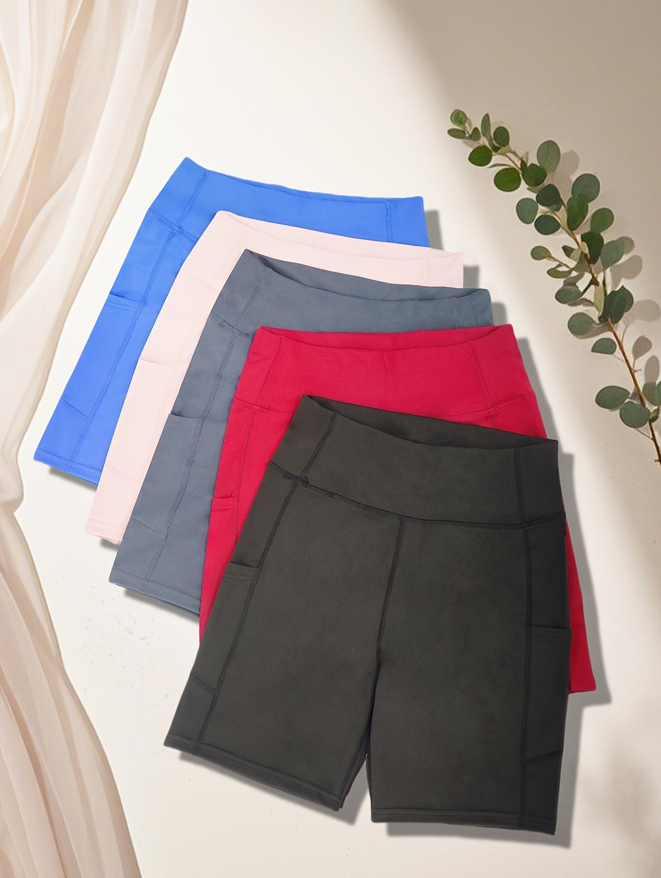 Women's High-Waist Yoga Shorts 5-Pack with Pockets Sweat-Wicking Elastic Waistband Tummy Control Workout Running Cycling Shorts for Women Sizes M-XXL Mixed Colors