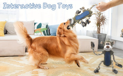 Interactive Squeaky Monkey Dog Toy with Pull Rope Soft Plush Chew Tug Toy for Large and Small Dogs Anxiety Relief Built-In Squeaker and Whistle Best Gift for Dog Owners