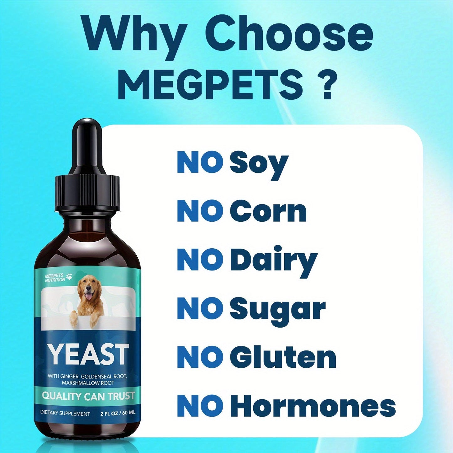 Yeast Health Drops for Dogs & Cats 2fl oz Liquid Supplement Skin Ear Vitality Easy Absorb Formula All Breeds Ages Pet Immune Support Probiotic Drops 60ml