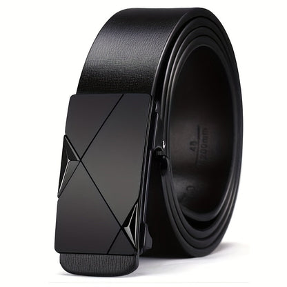Men's Leather Ratchet Belt Stainless Steel Auto Buckle Trim to Fit Dress and Casual Adjustable Black Belt for Men