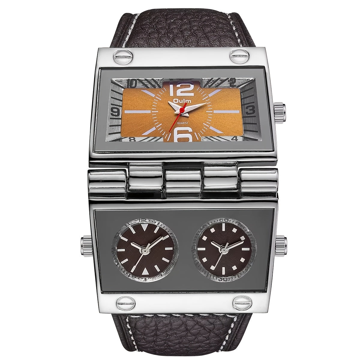 Men's Luxury Sports Quartz Watch with Dual Time Zone Display - Analog Pointer Alloy Case Faux Leather Strap Battery Powered Wristwatch for Men, Business Casual & Outdoor Gift